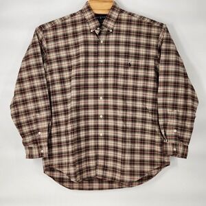 Ralph‎ Lauren Men's Large 'Big Shirt' Button Down Long Sleeve Shirt Tan Plaid